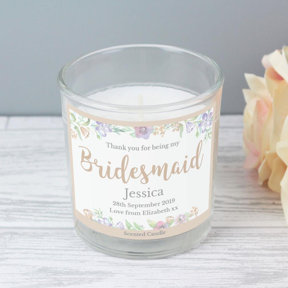 Personalised Bridesmaid Floral Watercolour Wedding Jar Candle Extra Image 2
